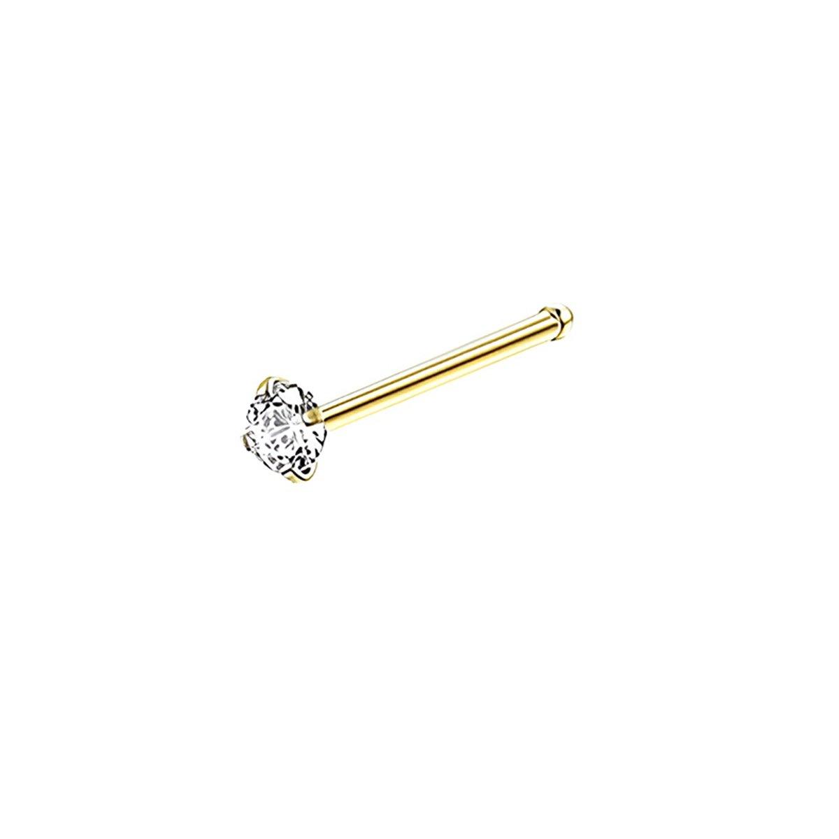 Stainless Steel Nosepiece with Gold Nose Stud Stylish Piercing Jewellery Women - Straight Rod-1.5mm