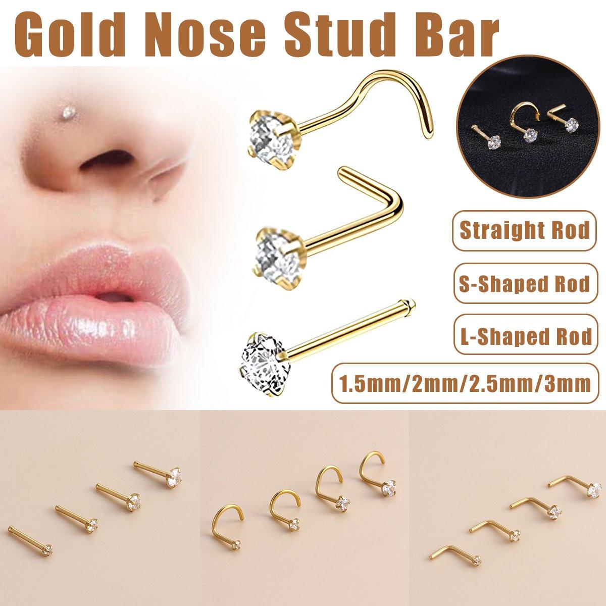 Stainless Steel Nosepiece with Gold Nose Stud Stylish Piercing Jewellery Women - Straight Rod-2mm
