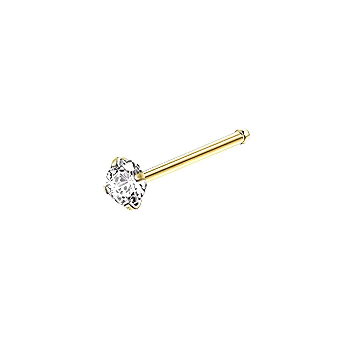 Stainless Steel Nosepiece with Gold Nose Stud Stylish Piercing Jewellery Women - Straight Rod-2mm