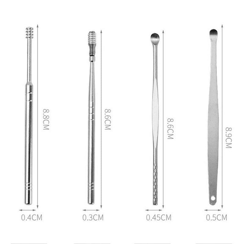 6Pcs Stainless Steel Ear Pick Curette Wax Cleaner Earpick Remover Earwax Removal - Brown