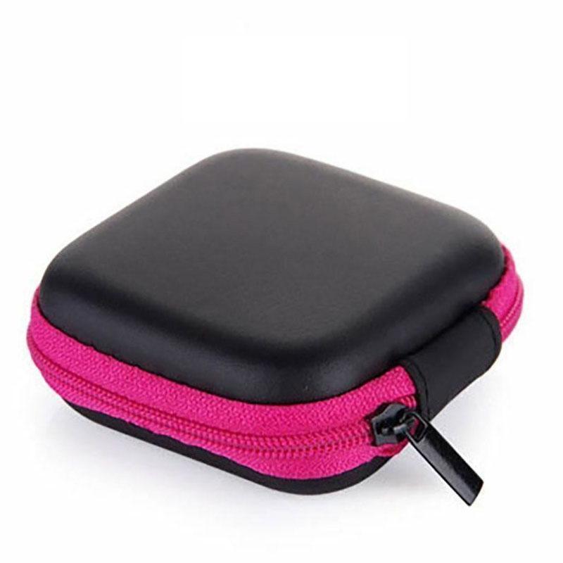 Portable Hard Case Pouch Storage Bag For Earphone Headphone Earbuds Cable - Rose Red