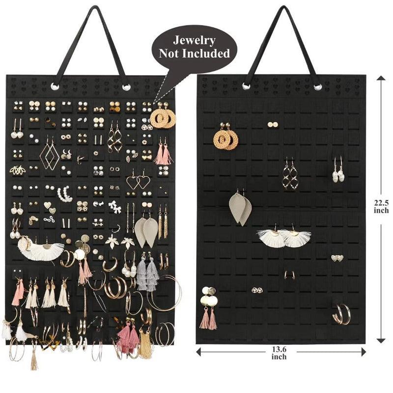 Hanging Jewelry Organizer Closet Necklace Holder Felt Jewelry Roll Jewelry - Black