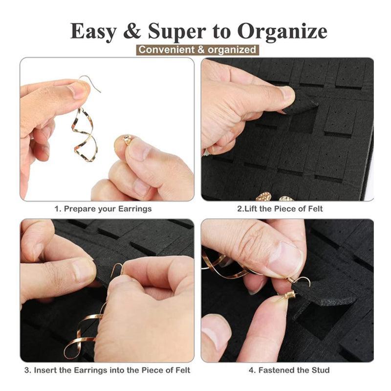 Hanging Jewelry Organizer Closet Necklace Holder Felt Jewelry Roll Jewelry - Black