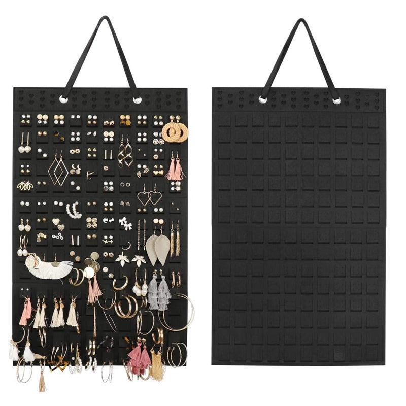Hanging Jewelry Organizer Closet Necklace Holder Felt Jewelry Roll Jewelry - Black