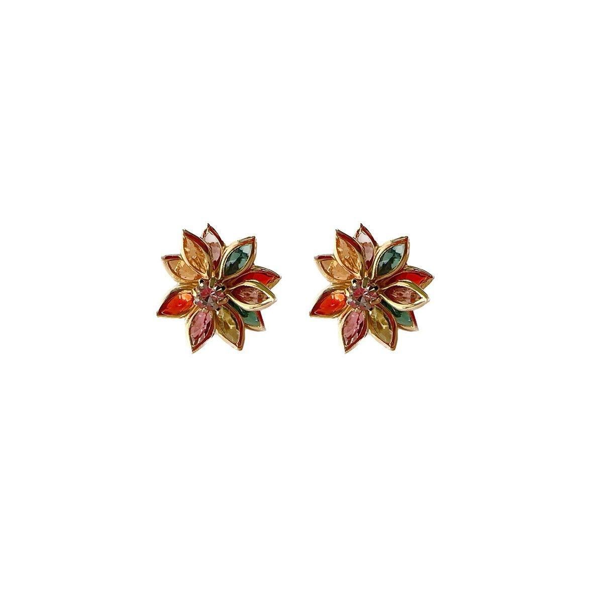 2-Piece Multicolour Lotus-Style Stud Earring Pair
