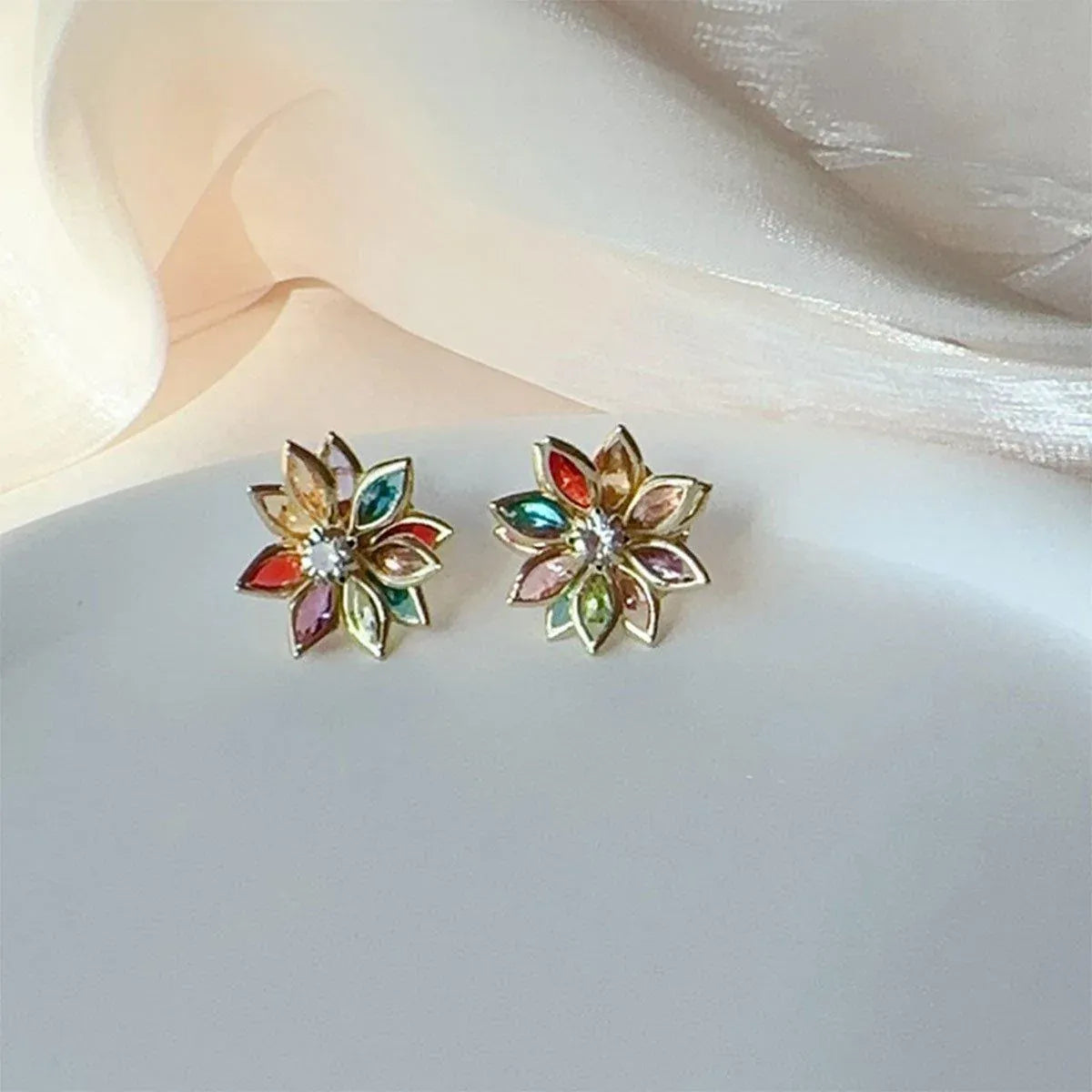 2-Piece Multicolour Lotus-Style Stud Earring Pair