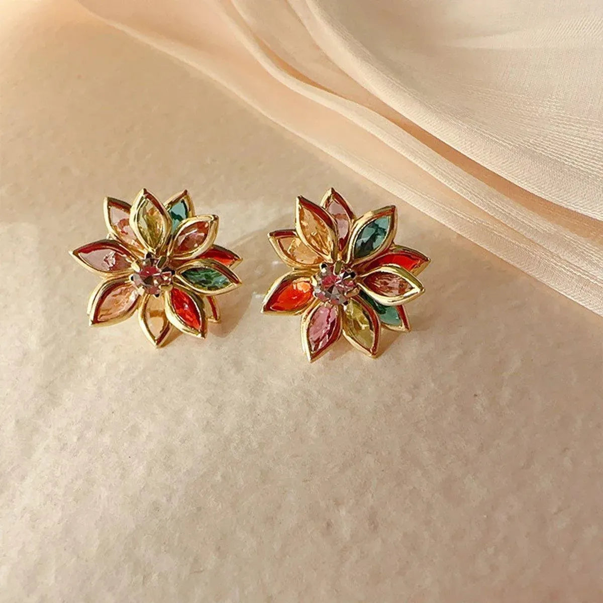 2-Piece Multicolour Lotus-Style Stud Earring Pair