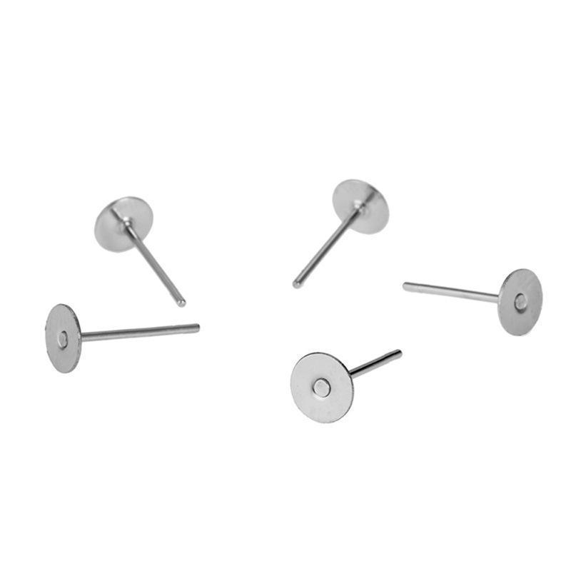 50/100/200PCS Earring Stud Posts Pads+Nut Backs Silvery Surgical Steel DIY Craft 4MM - 50PCS (50xpads&50xbacks)