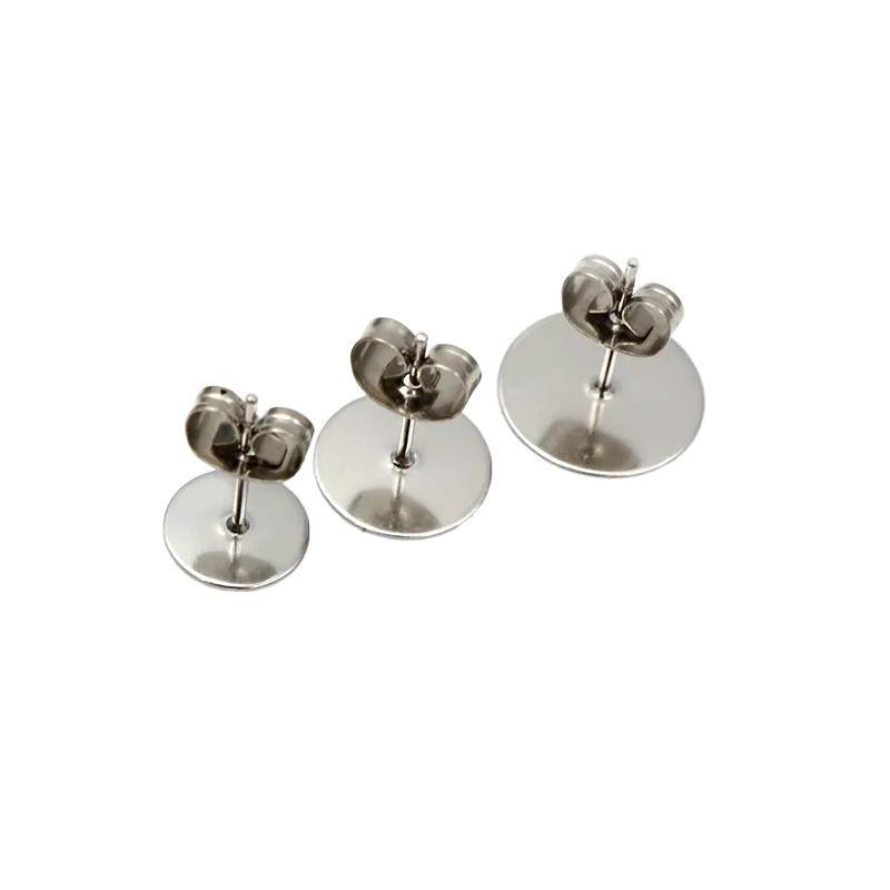 50/100/200PCS Earring Stud Posts Pads+Nut Backs Silvery Surgical Steel DIY Craft 6MM - 50PCS (50xpads&50xbacks)