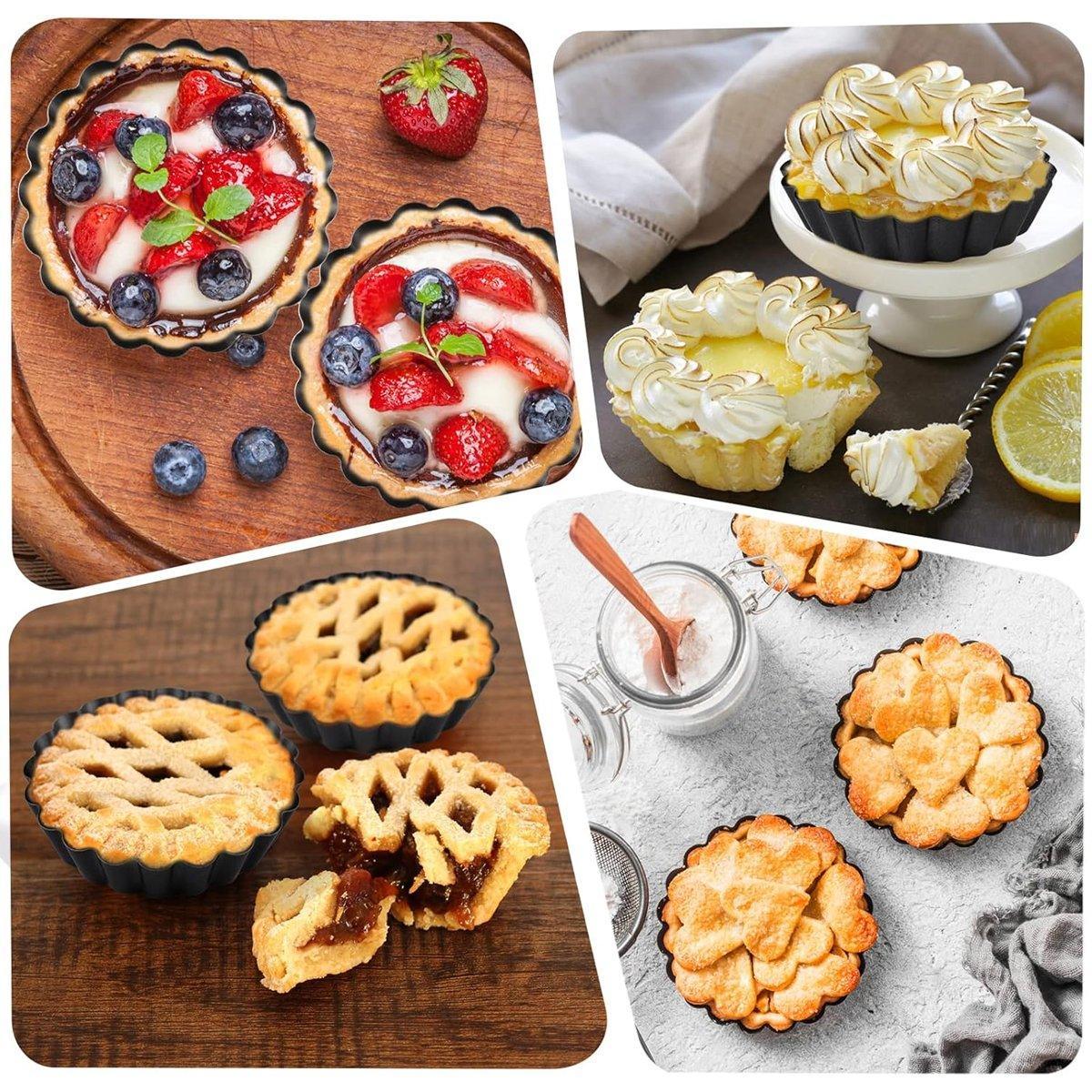 12PCS Mini Detachable Tart Mold Baking Cake Pan Nonstick Bottom Cupcake Molds - 4inch