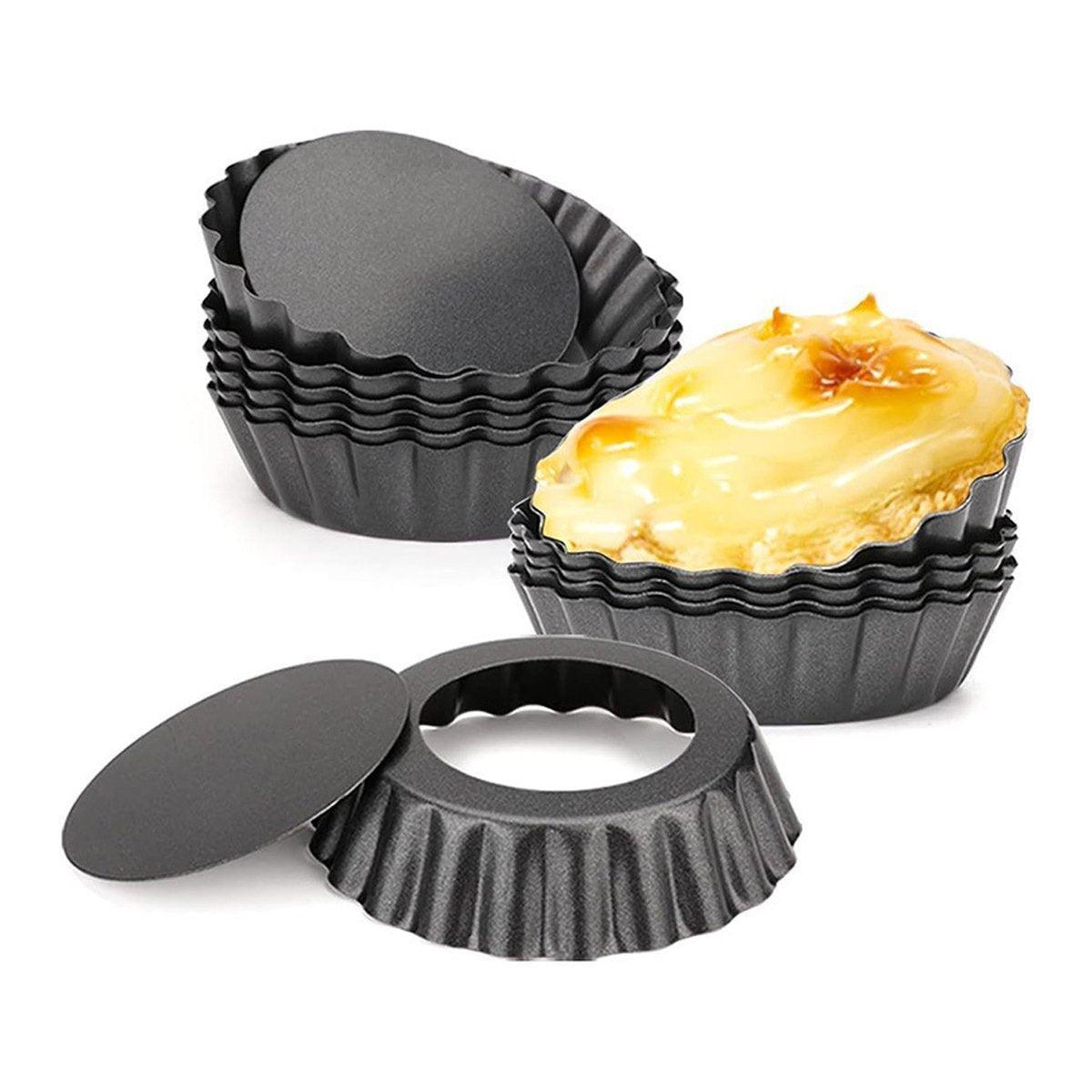 12PCS Mini Detachable Tart Mold Baking Cake Pan Nonstick Bottom Cupcake Molds - 4inch