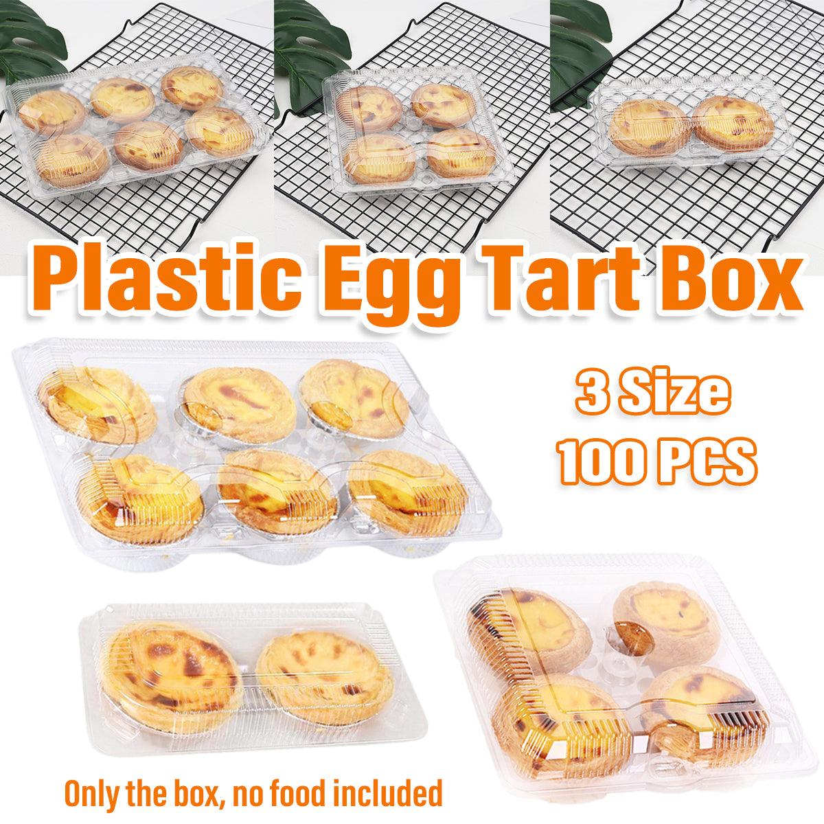 100PCS Transparent Plastic Egg Tart Box Disposable Bakery Packing Container - 9.5x18cm