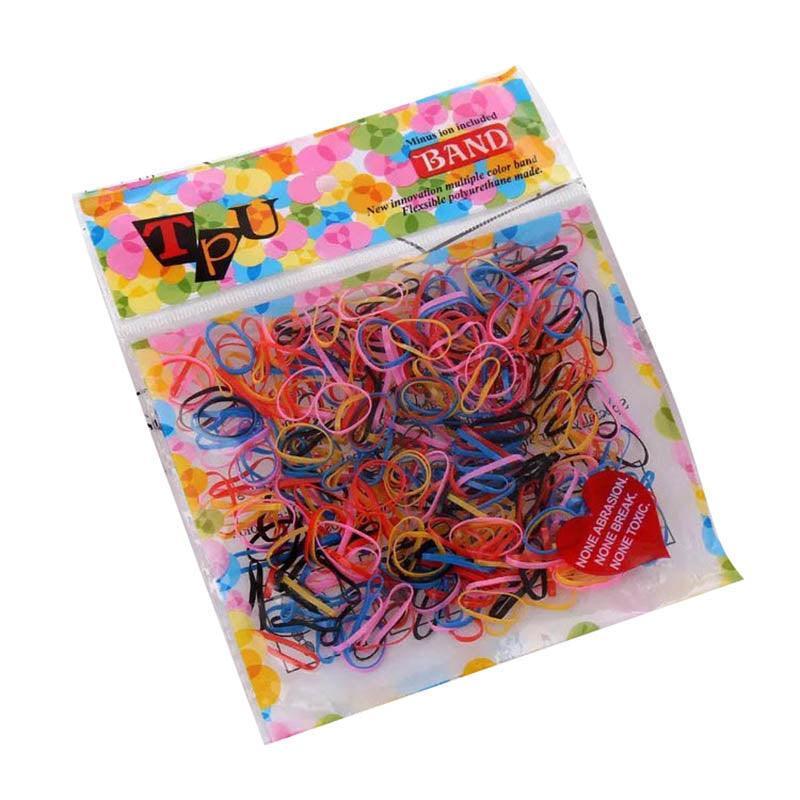 400pcs Small Elastic Rubber Band Hair Ties Multi Colour Black Ponytail Holders - Pearlescent Multi-Colour