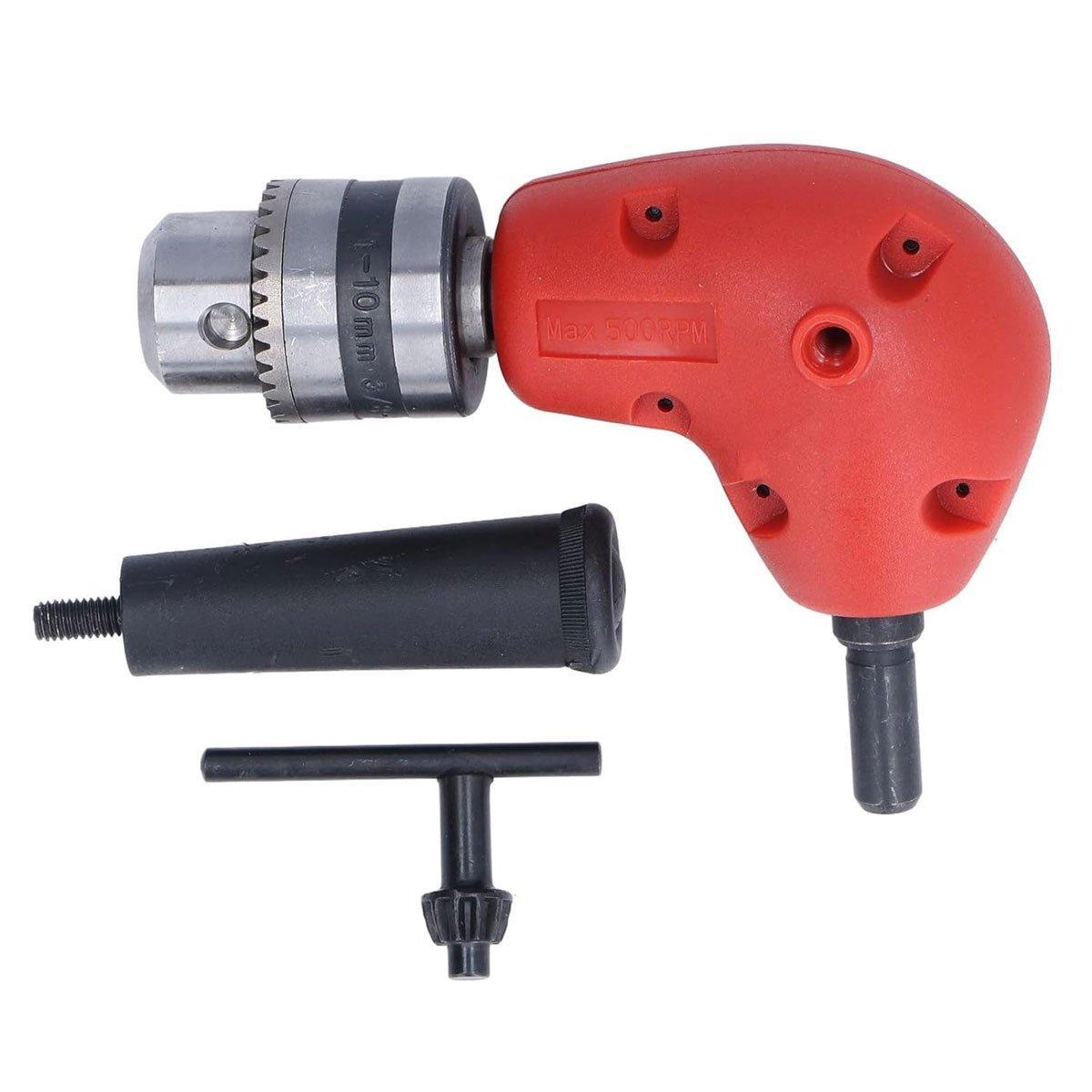 90-Degree Right Angle Drill Attachment 1/4inch Drive Adapter with Chuck Key Tools