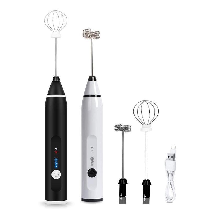 USB Rechargeable Electric Egg Beater Milk Coffee Frother Drink Foamer Mixer Tool - Black