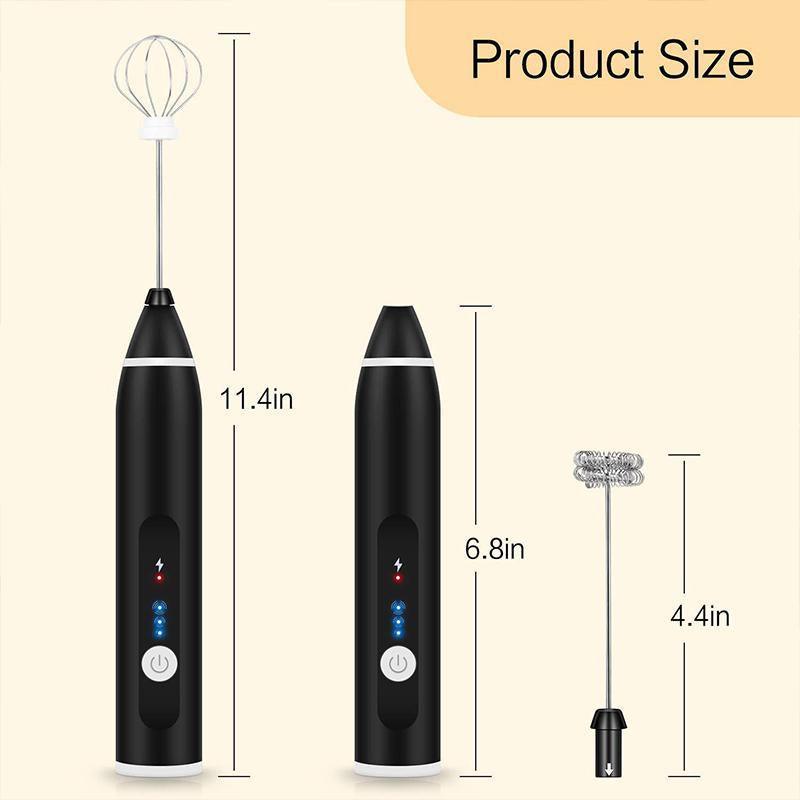 USB Rechargeable Electric Egg Beater Milk Coffee Frother Drink Foamer Mixer Tool - Black
