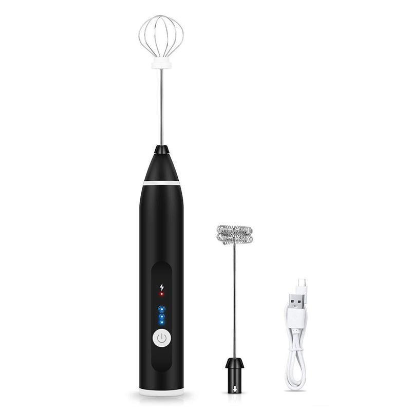 USB Rechargeable Electric Egg Beater Milk Coffee Frother Drink Foamer Mixer Tool - Black