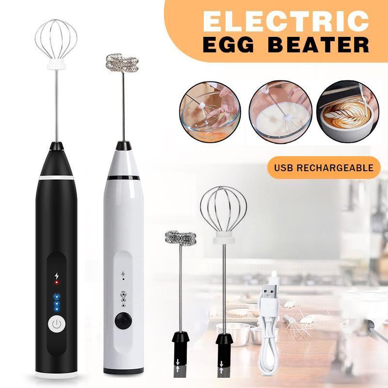 USB Rechargeable Electric Egg Beater Milk Coffee Frother Drink Foamer Mixer Tool - White