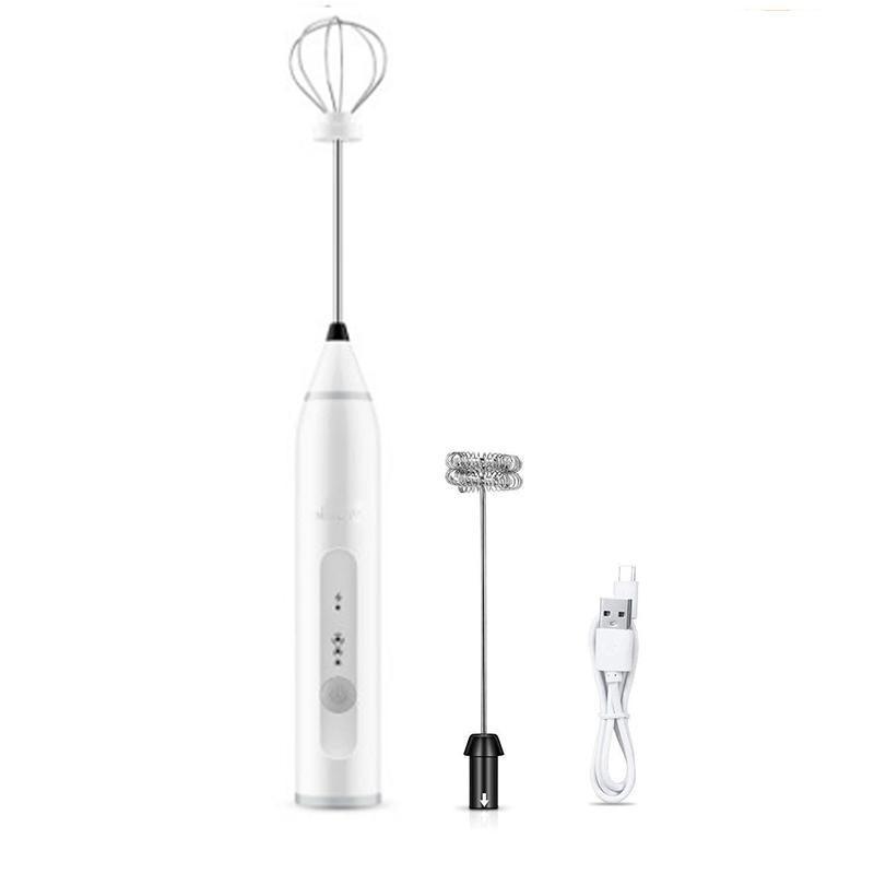 USB Rechargeable Electric Egg Beater Milk Coffee Frother Drink Foamer Mixer Tool - White