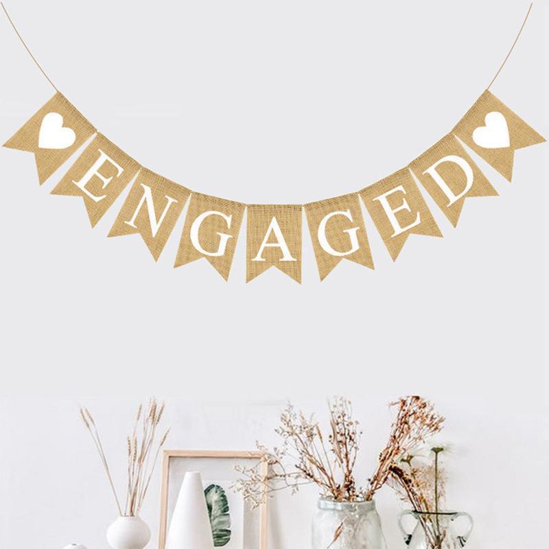 Engaged Burlap Banner Rustic Hessian Bunting Engagement Party Decor