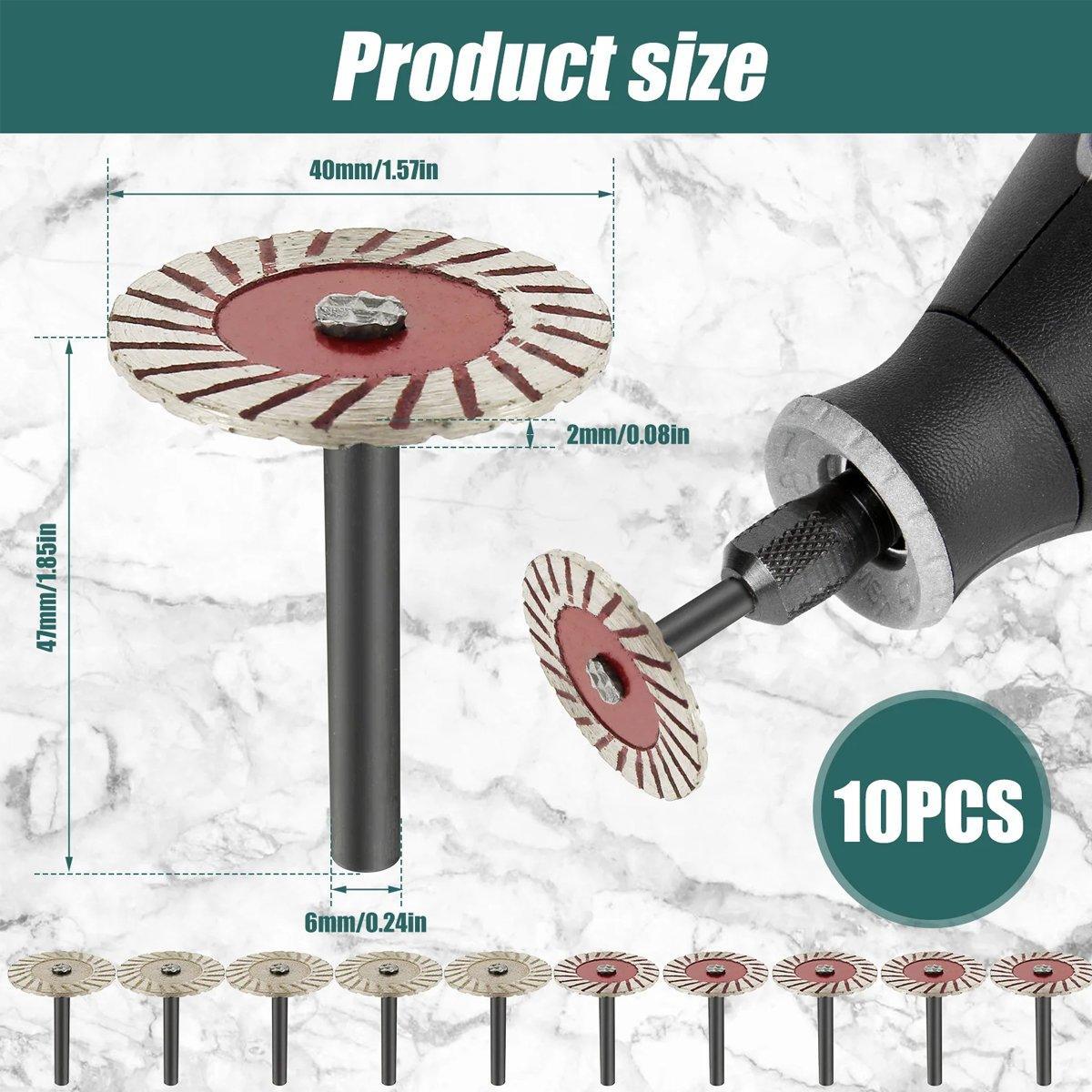 10pcs 40mm Stone Engraving Saw Blades Corrugated Cutting Tools with Handle