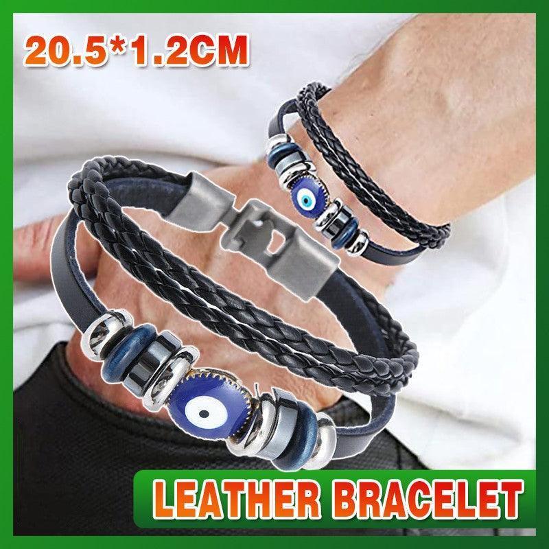 Evil Eye Greek Mati Turkish Nazar Weaved Leather Bracelet Cuff Jewelry