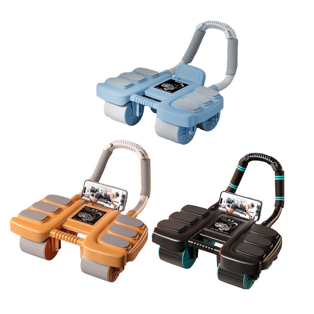 Four Wheel Abdominal Exercise Roller Elbow Support for Core Strength Training - Black