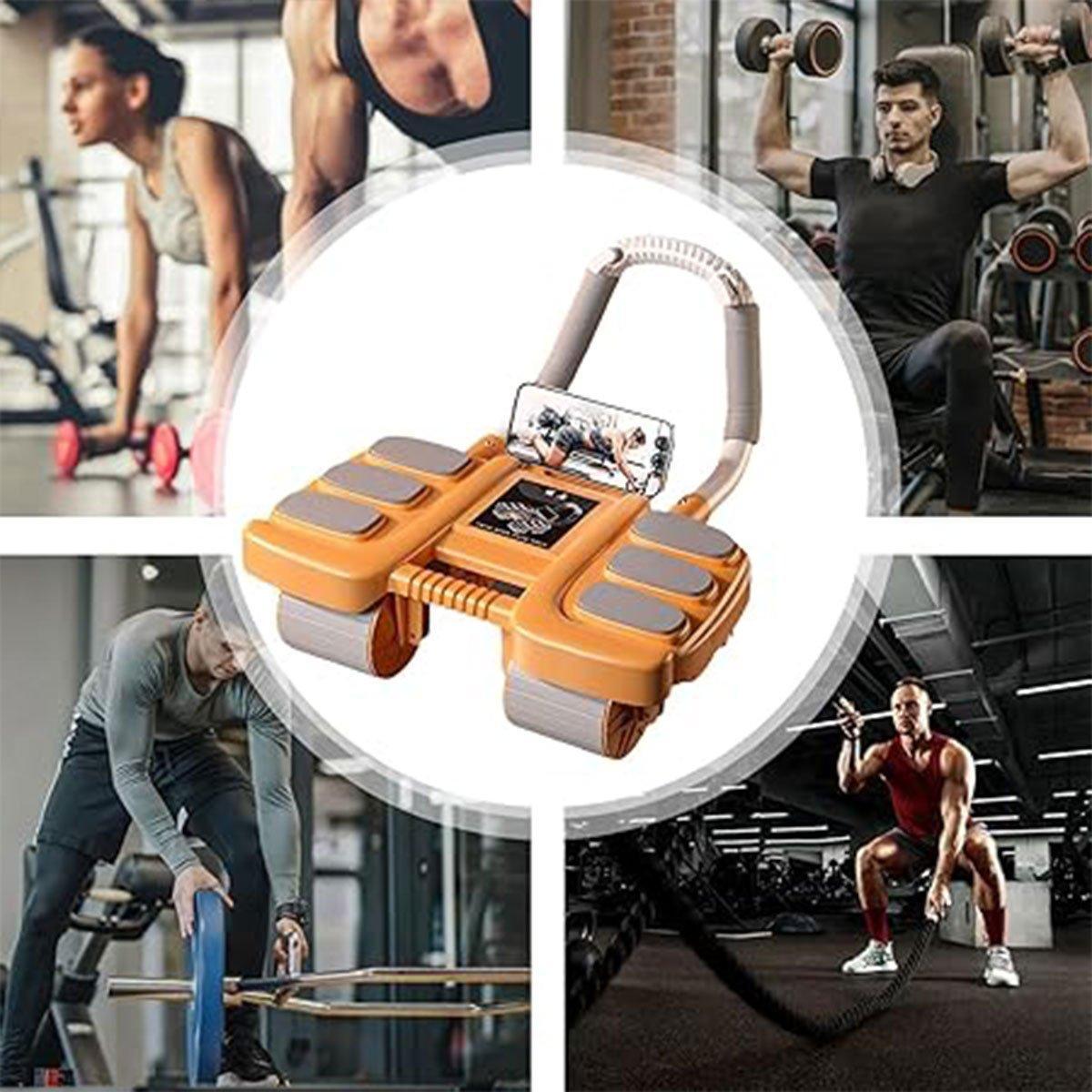 Four Wheel Abdominal Exercise Roller Elbow Support for Core Strength Training - Black