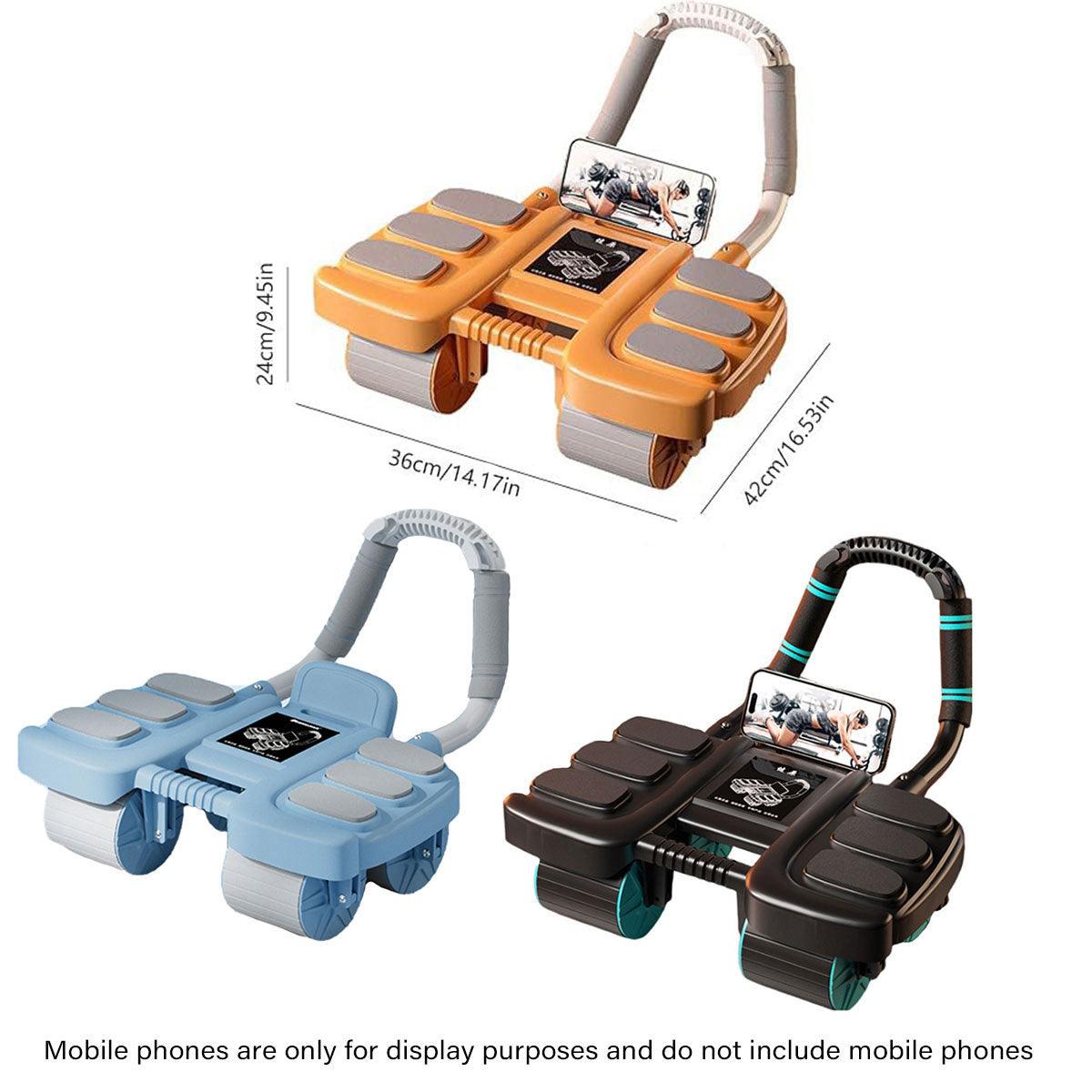 Four Wheel Abdominal Exercise Roller Elbow Support for Core Strength Training - Blue