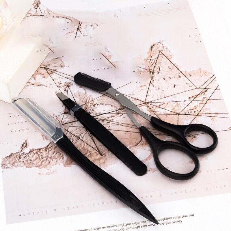 3Pcs/Set Eyebrow Trimming Eyelash Brush Folding Tweezers Portable Makeup Tools