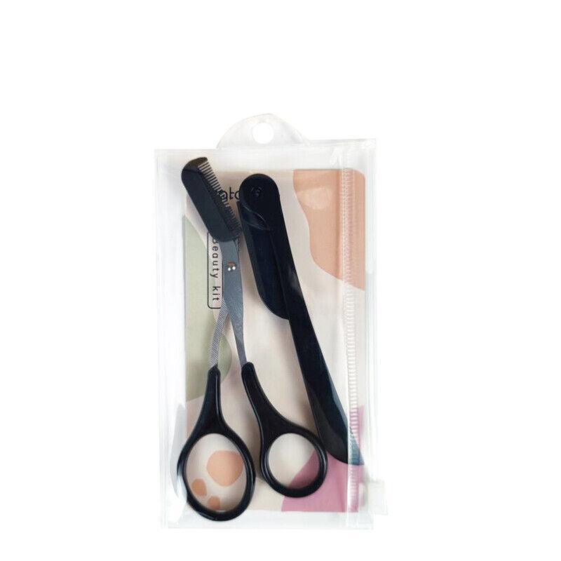Eyebrow Scissors with Comb Stainless Steel Makeup Trimmer Beauty Tool 3 Colours - Black (Eyebrow Razor + Scissor)