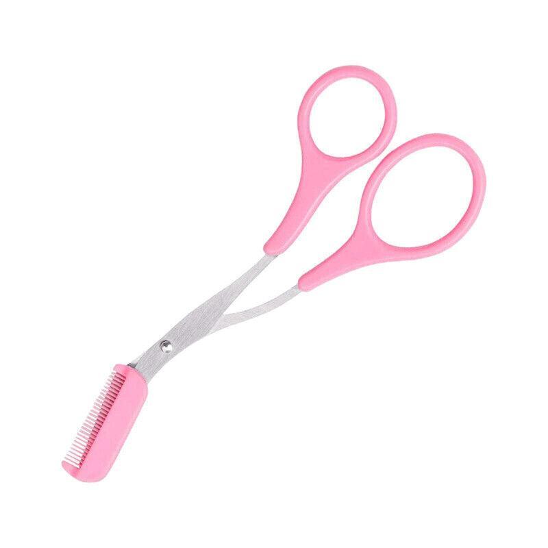 Eyebrow Scissors with Comb Stainless Steel Makeup Trimmer Beauty Tool 3 Colours - Pink (Eyebrow Razor + Scissor)