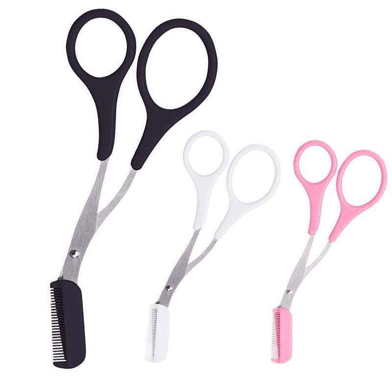 Eyebrow Scissors with Comb Stainless Steel Makeup Trimmer Beauty Tool 3 Colours - White (Eyebrow Razor + Scissor)