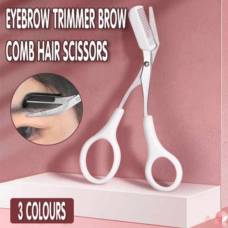 Eyebrow Scissors with Comb Stainless Steel Makeup Trimmer Beauty Tool 3 Colours - Pink