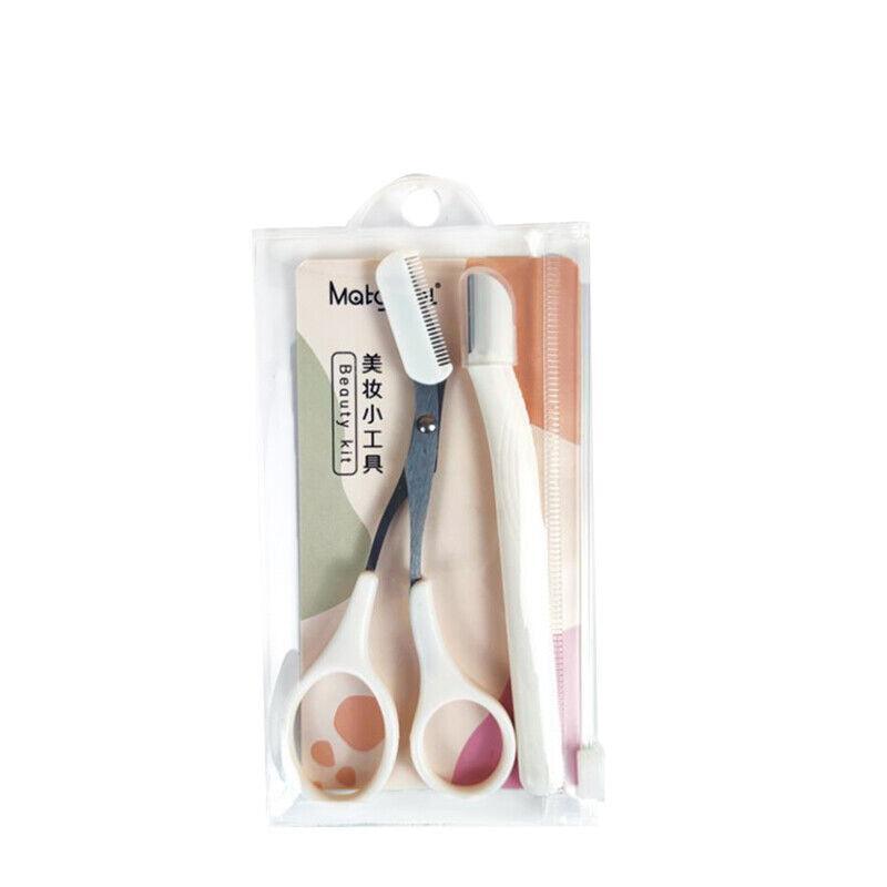 Eyebrow Scissors with Comb Stainless Steel Makeup Trimmer Beauty Tool 3 Colours - Pink