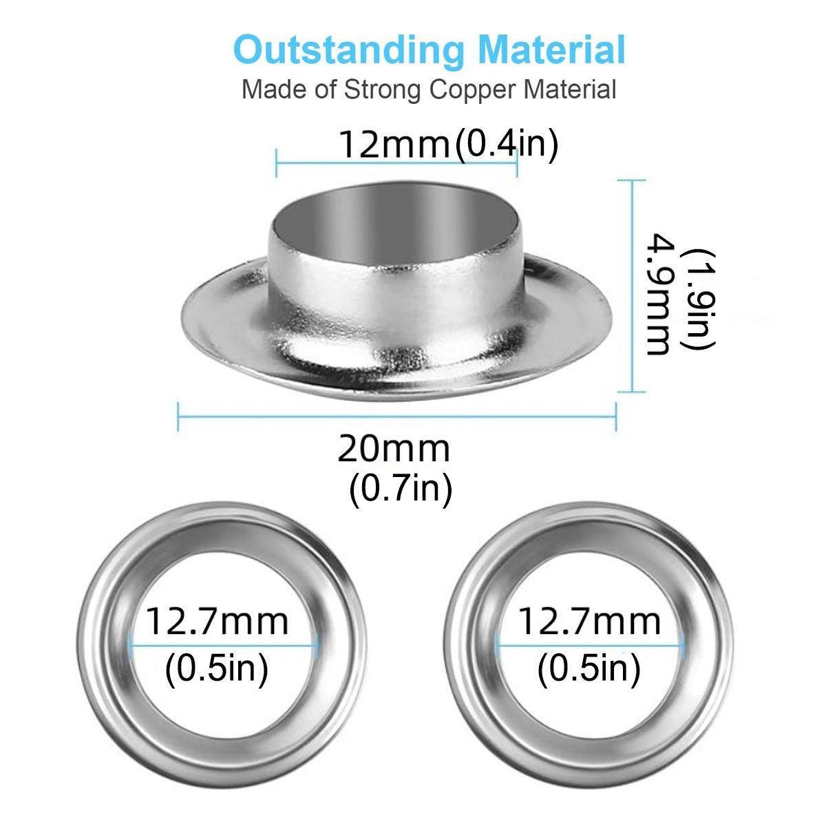 200 Sets 12mm Copper Metal Eyelet Grommet Tent Tarp Tool Tarpaulin Installation