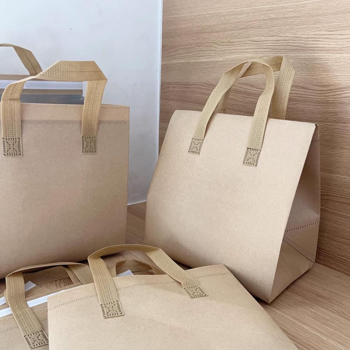 50pcs Thermal Insulation Packing Bag Non Woven Milk Tea Cake Food Storage Bag - Kraft-26x26x17cm