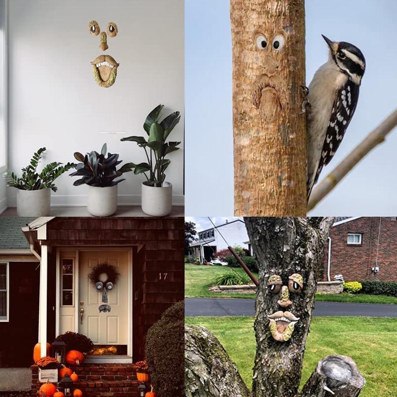 Old Man Tree Hugger Garden Peeker Yard Outdoor Sculpture Whimsical Face Decor - B