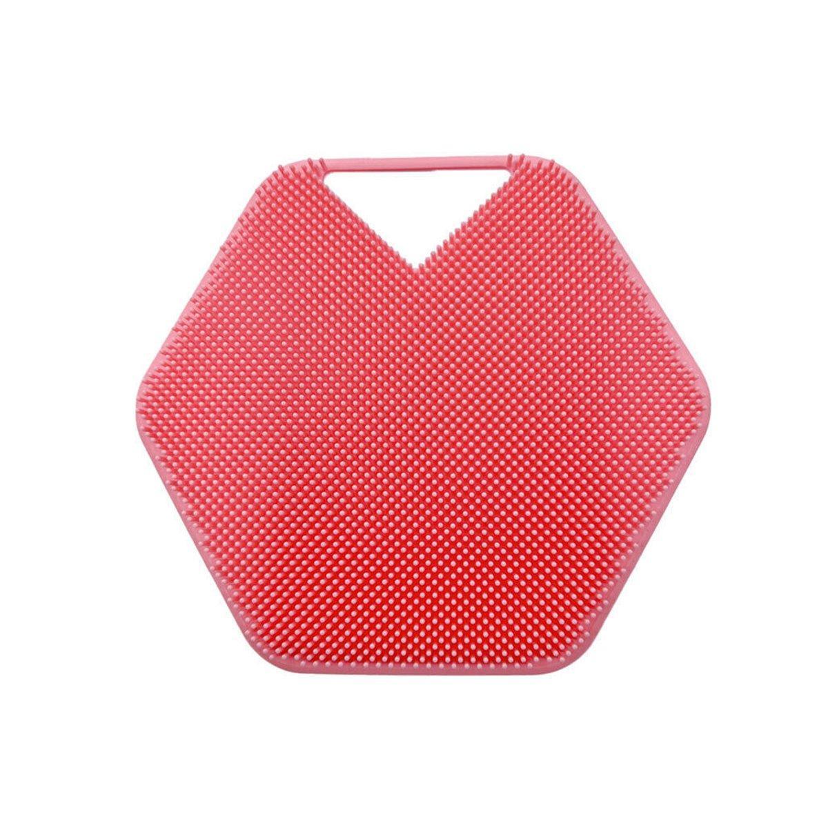 Silicone Bath Brush Soft Bristle Body Scrubber Facial Cleaning Massage Tool - Pink