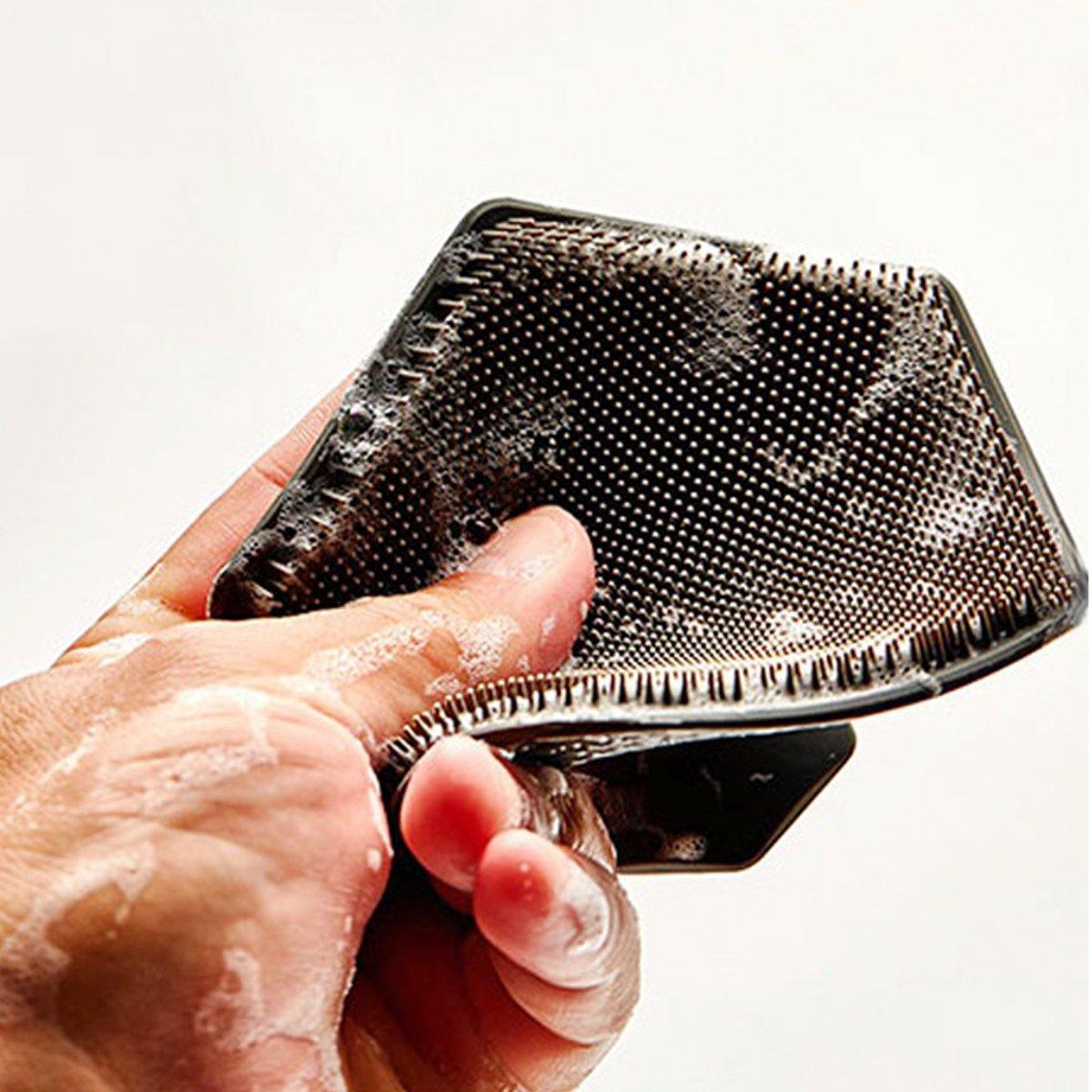 Silicone Bath Brush Soft Bristle Body Scrubber Facial Cleaning Massage Tool - Black