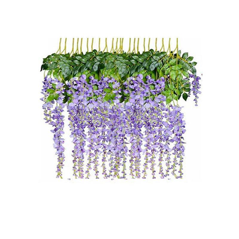 12X Artificial Silk Fake Flower Garland Vine Wisteria Leaf Hanging Wedding Decor - Purple