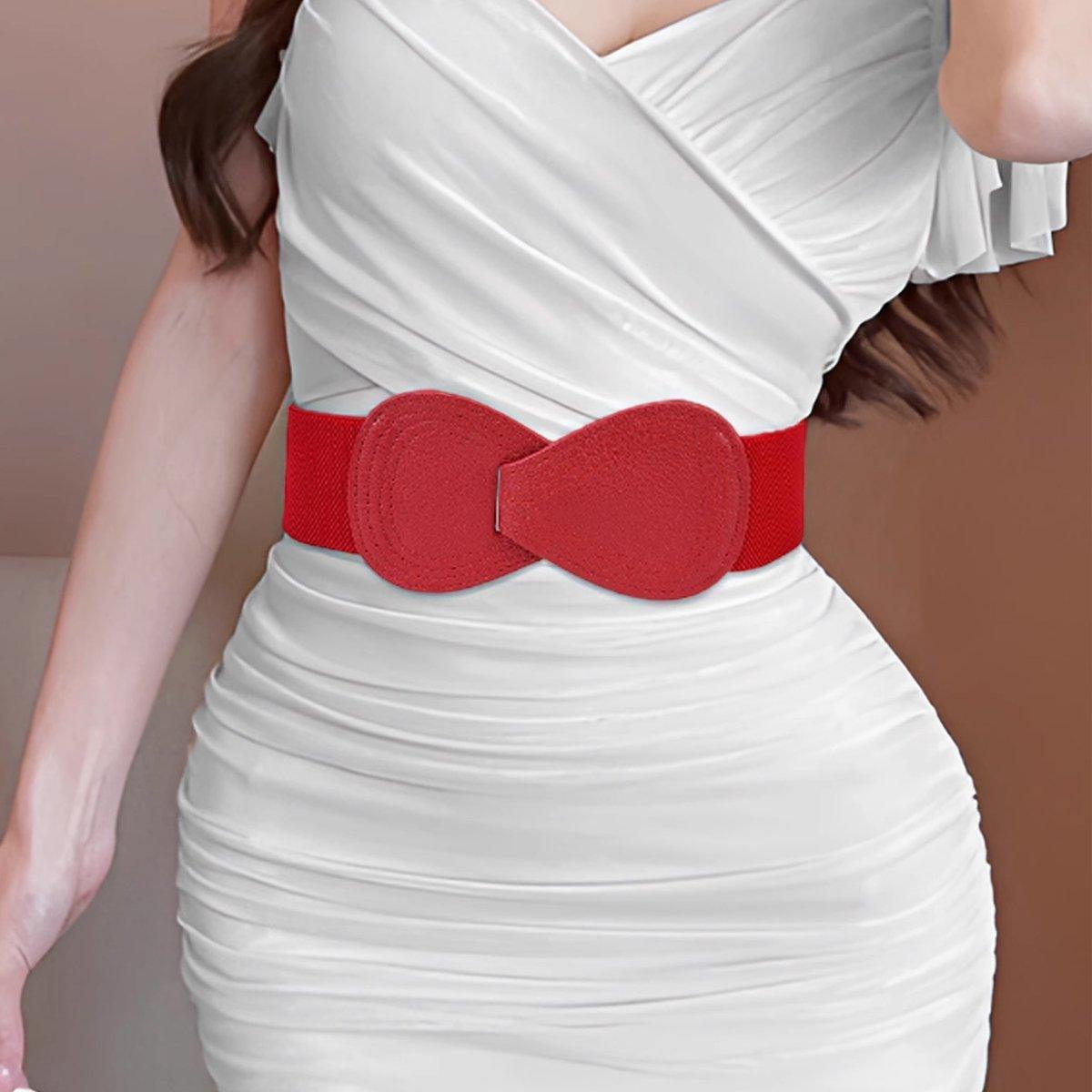 Fashion Belt Red Elastic Waist Cover Wide Belt Women Black Elastic Bow Decoration - Camel