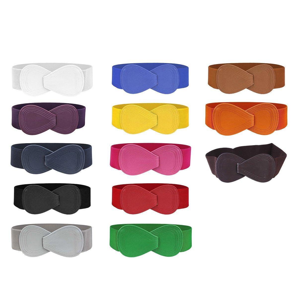 Fashion Belt Red Elastic Waist Cover Wide Belt Women Black Elastic Bow Decoration - White