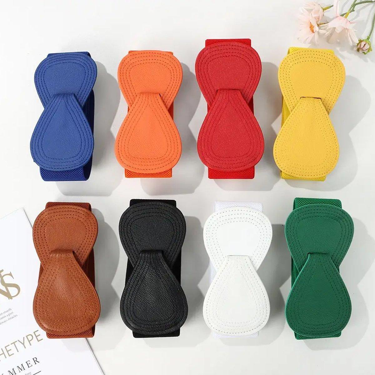 Fashion Belt Red Elastic Waist Cover Wide Belt Women Black Elastic Bow Decoration - White