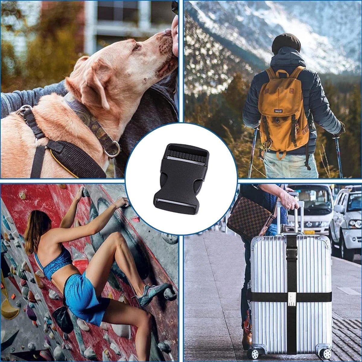 10pcs Black Plastic Buckle Clips for School Bag Backpack Strap Multifunctional - 25mm