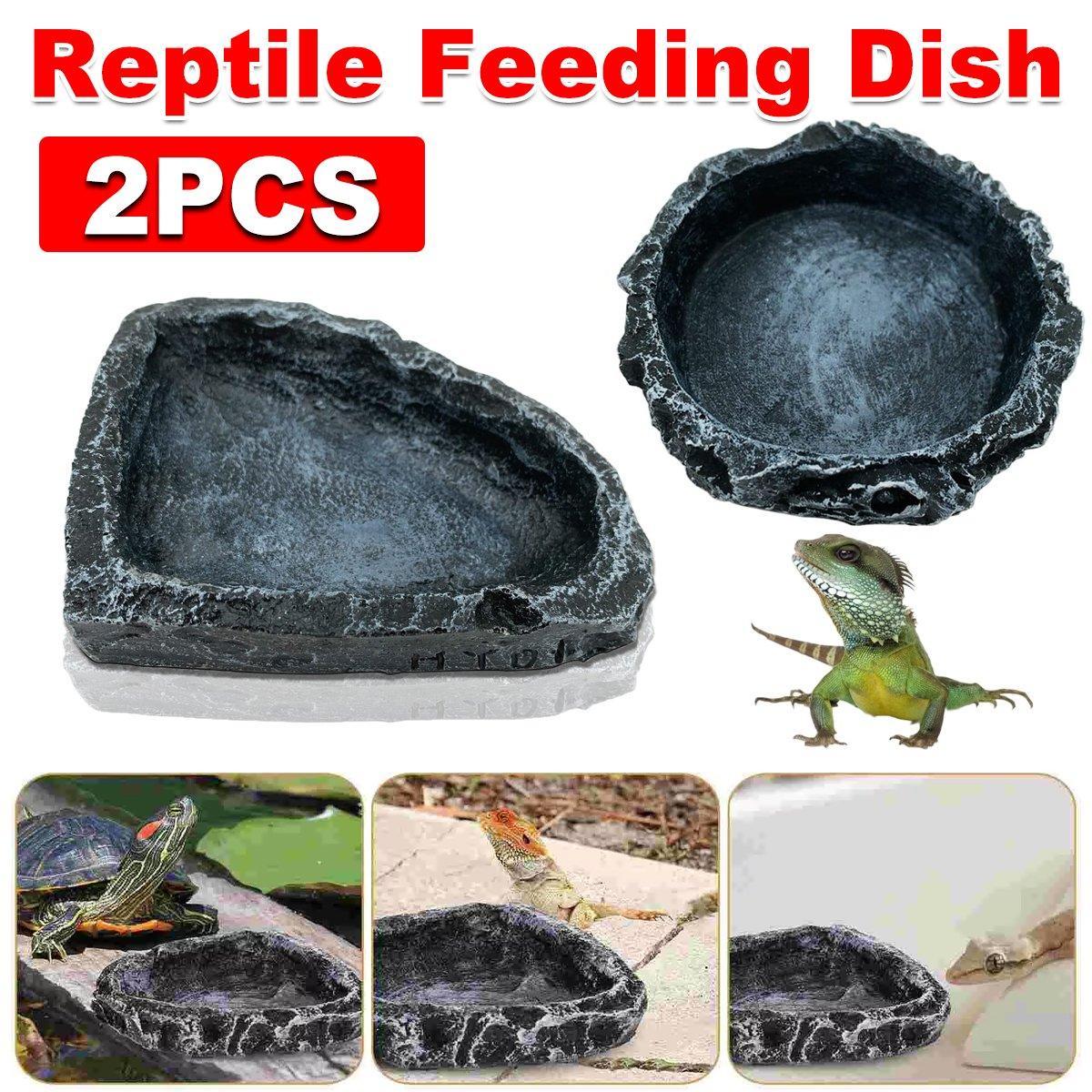 2 Pack Reptile Water Dish Food Bowl Rock Worm Feeder for Leopard Gecko Lizard
