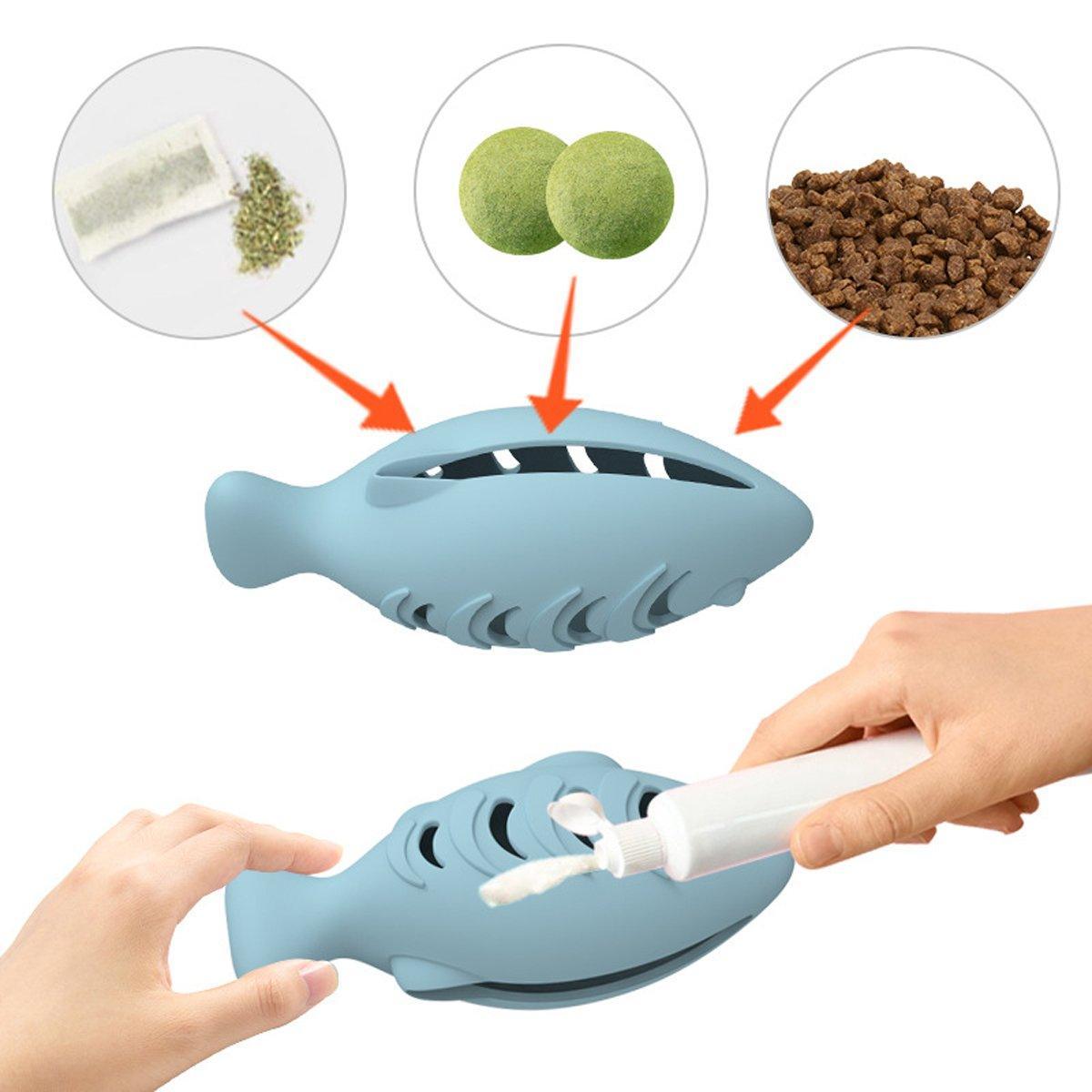 Interactive Cat Toys Fish Leaky Food Dispenser Fun Pet Play Chew Toy Durable - Blue