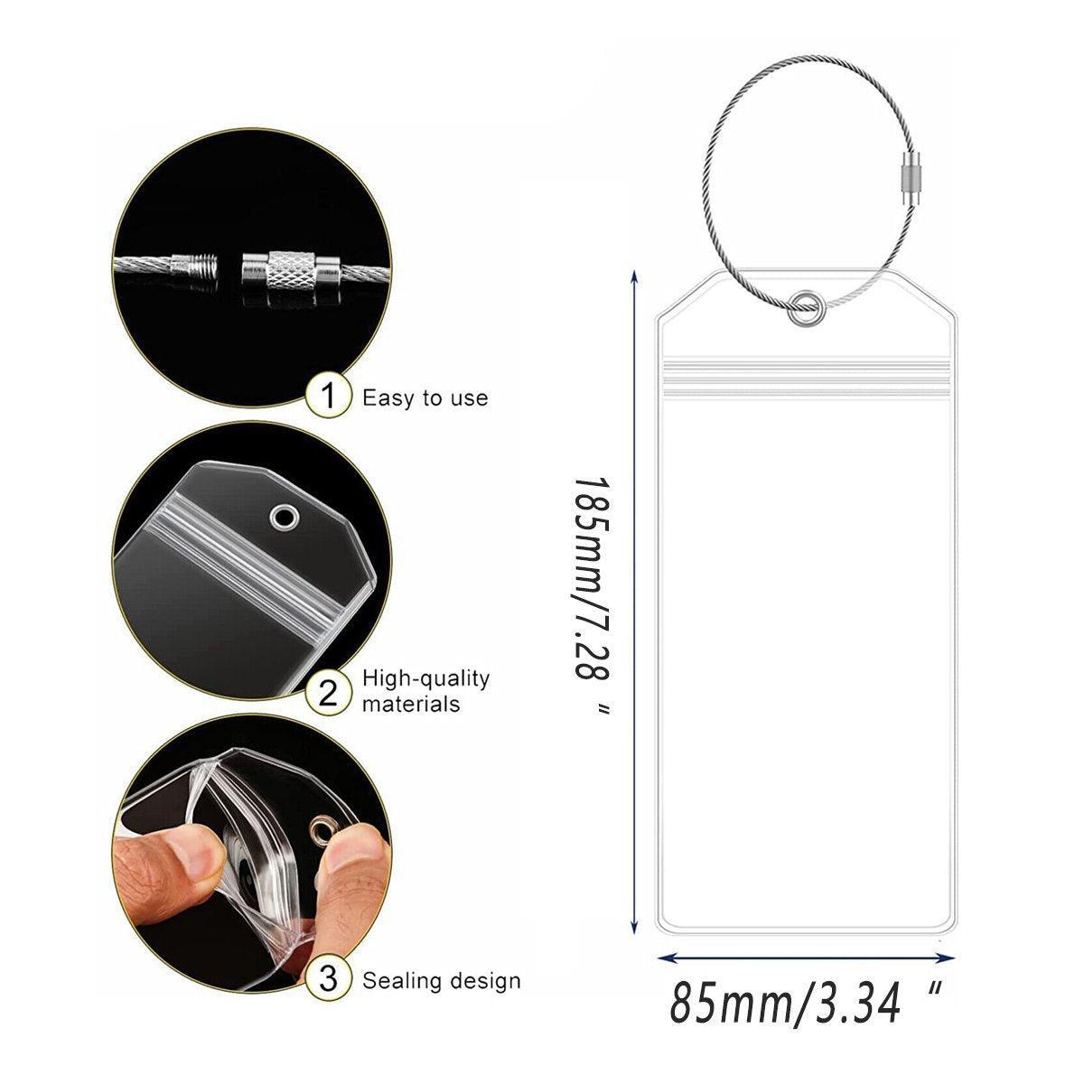 2/10PCS Cruise Ship Luggage Tags Holders Zip Pouch Keyring Steel Wire Cable - 2PCS
