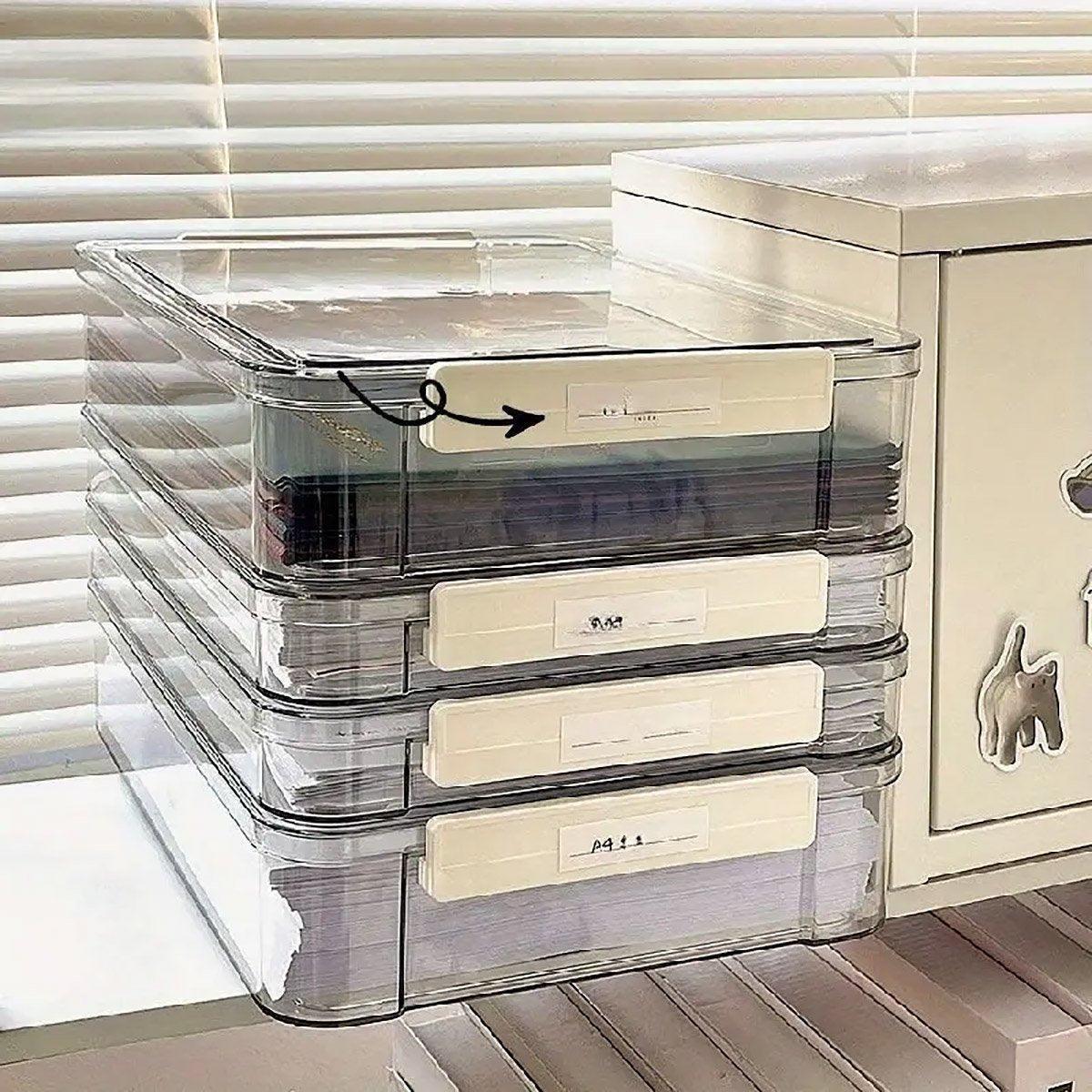 Large Capacity A4 File Storage Box Transparent Plastic Document Organizer Case - Small