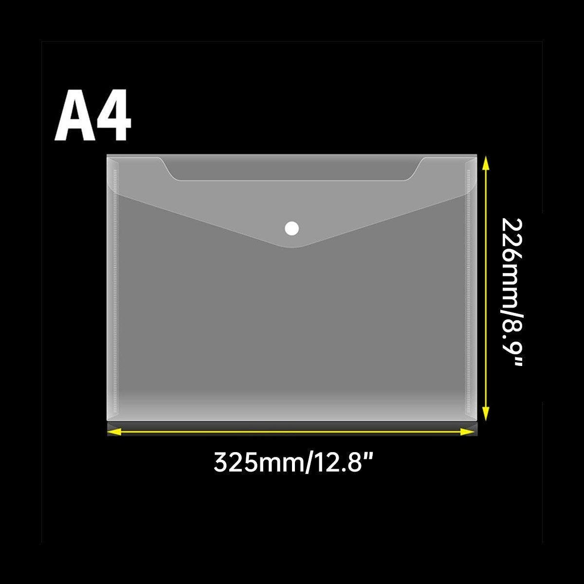 12pcs A4 Plastic File Bag Translucent Document Storage Pouch with Button Closure